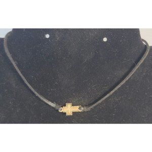 Corded Sideways Cross Necklace Fashion Jewelry 12 inches with 3 inch extender